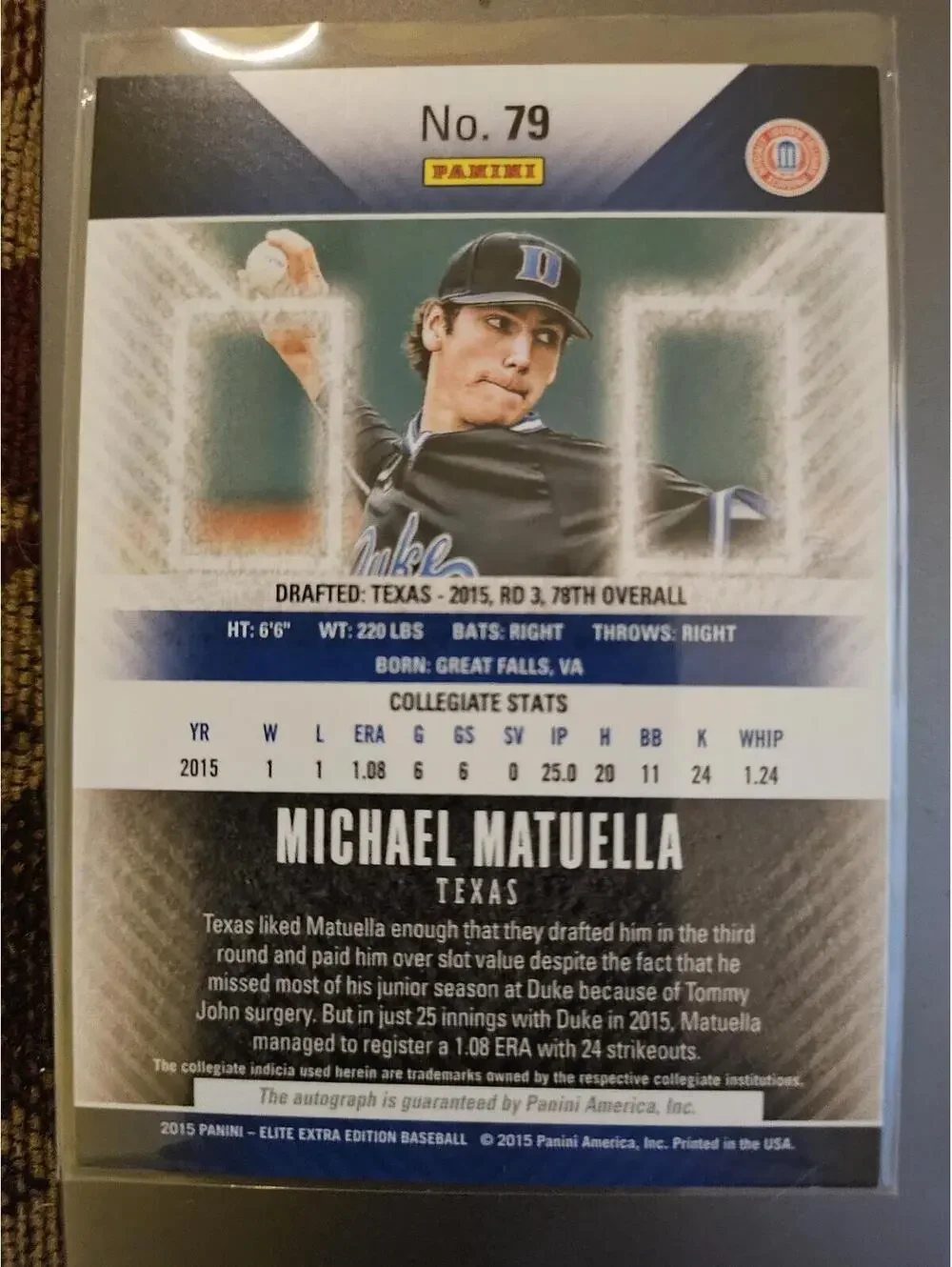 2015 Panini Elite Extra Edition - Michael Natuella - Autograph- RANGERS